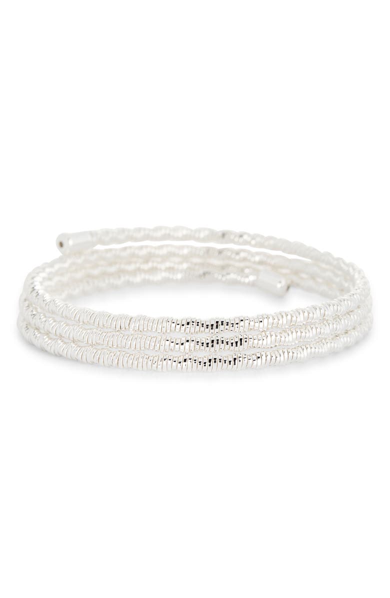 NORDSTROM RACK Textured Coil Wrap Bracelet, Main, color, Silver