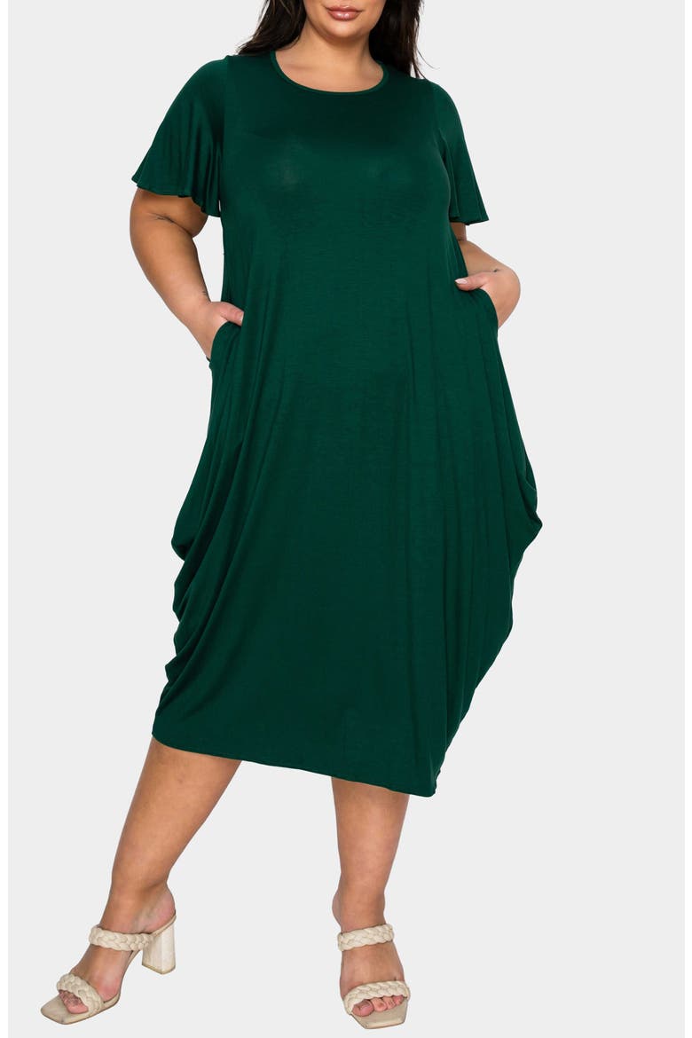 Liz Flutter Sleeve Midi Dress, Main, color, GREEN HUNTER