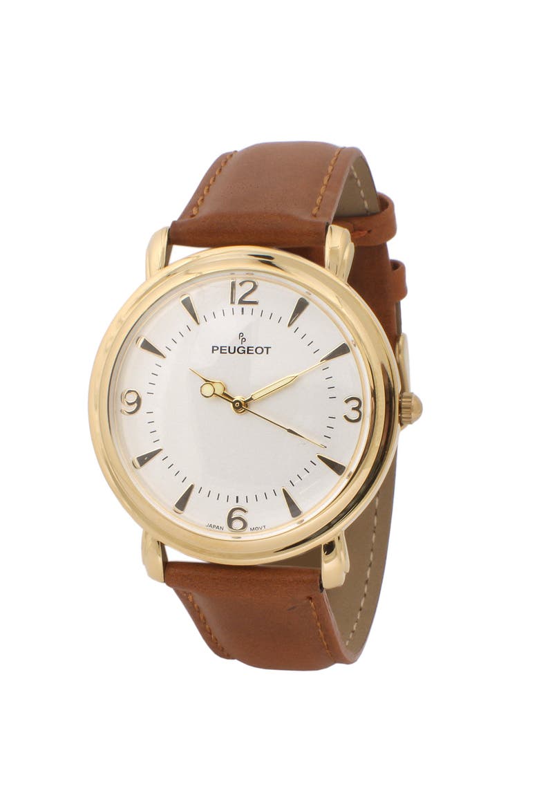 Retro Design Domed Crystal Leather Strap Watch - 38MM, Alternate, color, Brown