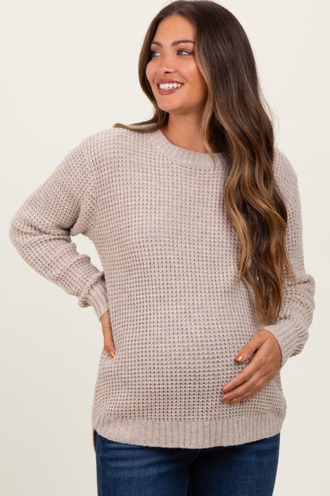 Waffle Knit Rounded Hem Sweater