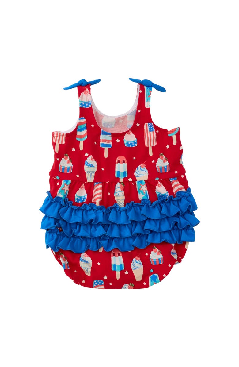RuffleButts Baby/Toddler Knit Tie Shoulder Bubble Romper, Alternate, color, Stars & Scoops