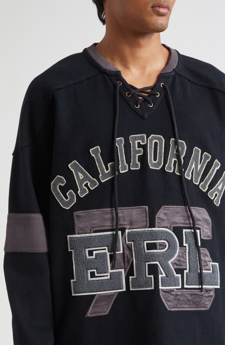 ERL Gender Inclusive Laced Hockey Jersey Sweatshirt, Alternate, color, Black