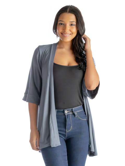 Open Front Elbow Length Sleeve Cardigan