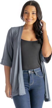 24seven Comfort Apparel Open Front Elbow Length Sleeve Cardigan