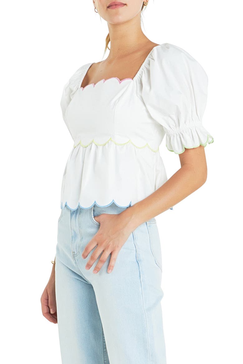 Scallop Cotton Peplum Top, Alternate, color, WHITE