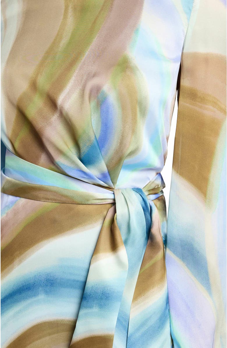 Santorelli DORIA Long Sleeve Midi Dress with Waist Tie in Abstract Swirl Print, Alternate, color, Aquamarine Multi