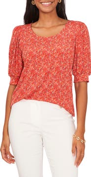 Chaus Floral Puff Sleeve Jersey Blouse