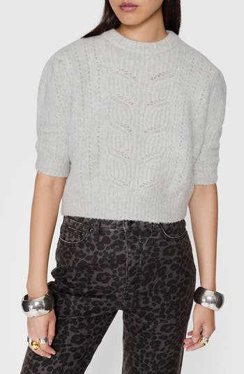 REBECCA MINKOFF REBECCA MINKOFF CAMPBELL POINTELLE PUFF SLEEVE MERINO WOOL BLEND SWEATER 