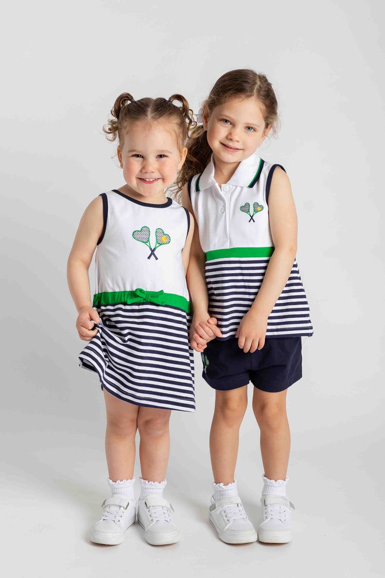 Stripe Knit Dress with Tennis Rackets, Alternate, color, Navy/White