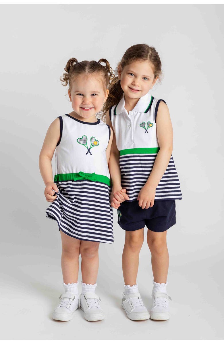 Florence Eiseman Stripe Knit Dress with Tennis Rackets, Alternate, color, Navy/White