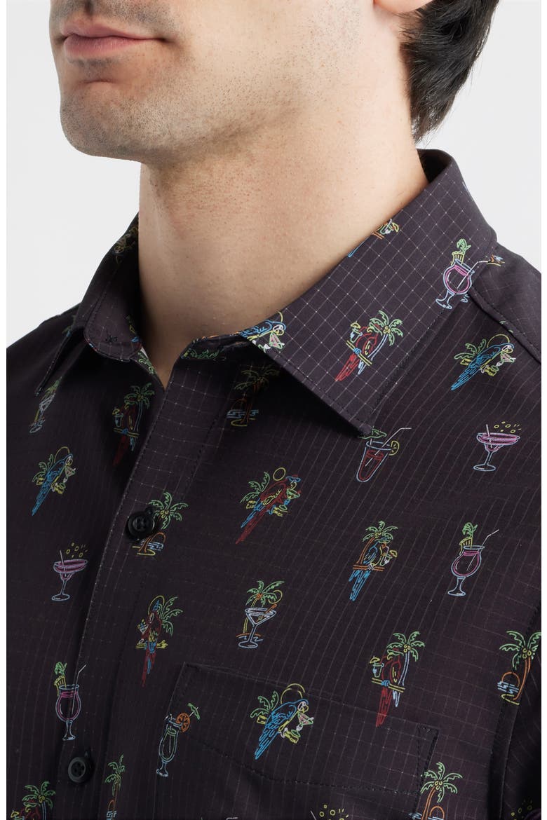 Bahama Coast Neon Sips IslandZone® Short Sleeve Button-Up Shirt, Alternate, color, MATTE BLACK