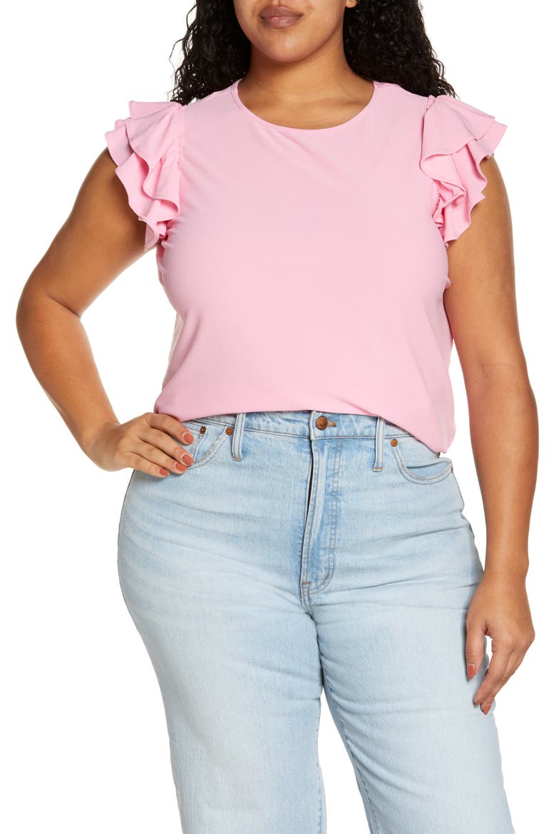 Double Ruffle Knit Top, Main, color, PINK BEGONIA
