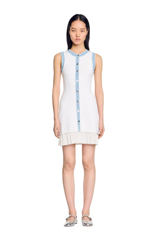 Sandro Short Knit Dress With Ruffles In Ecru
