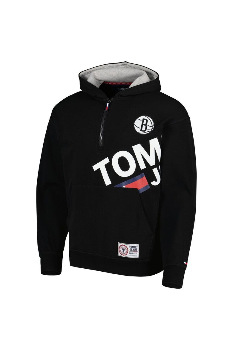 Men's Tommy Jeans Black Brooklyn Nets Bernard Half-Zip Hoodie, Alternate, color, Black