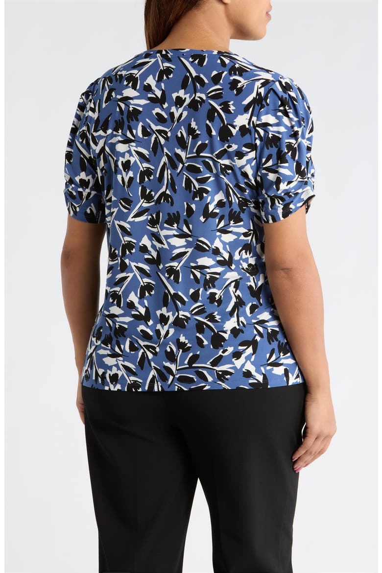 Floral Pleat Sleeve T-Shirt, Alternate, color, BLUE JAY MULTI