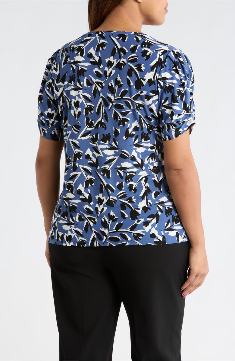 AK ANNE KLEIN Floral Pleat Sleeve T-Shirt, Alternate, color, Blue Jay Multi