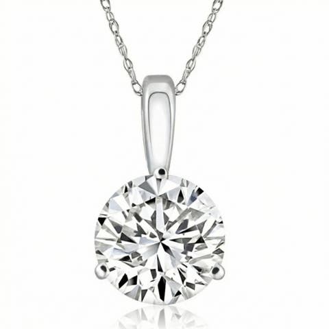 Certified 3Ct Round 3-Prong Diamond Pendant 14k Gold Lab Grown Necklace
