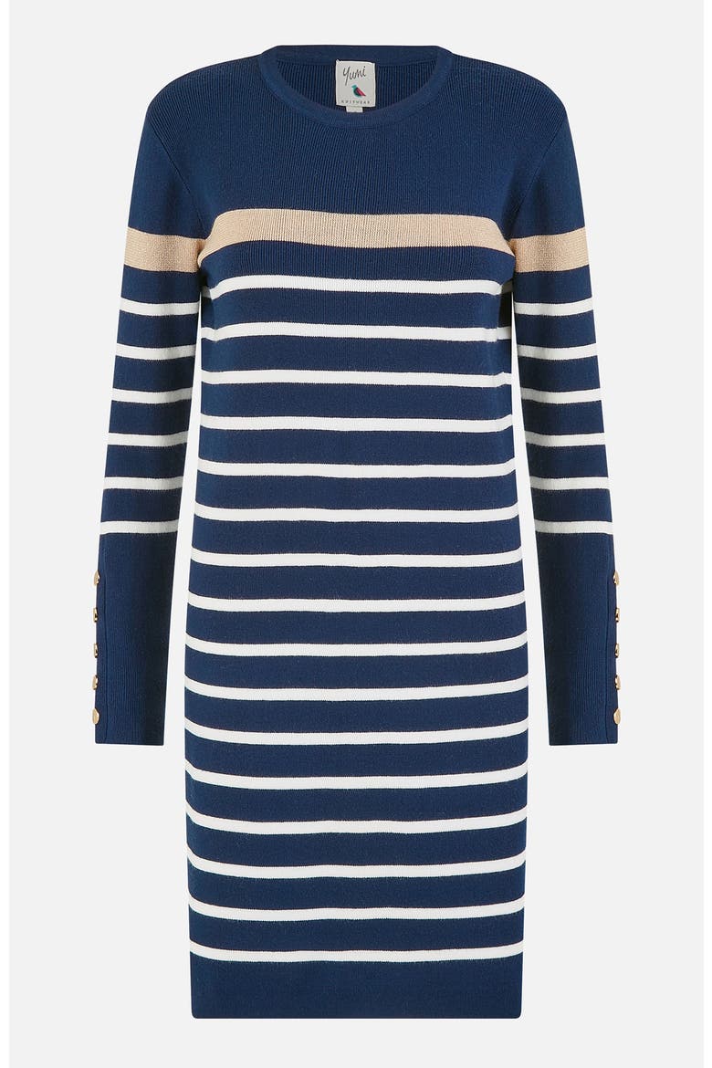 Striped Knitted Dress, Alternate, color, Navy