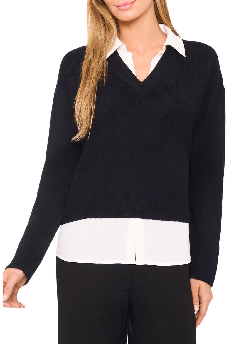 Layered Look Sweater, Main, color, RICH BLACK