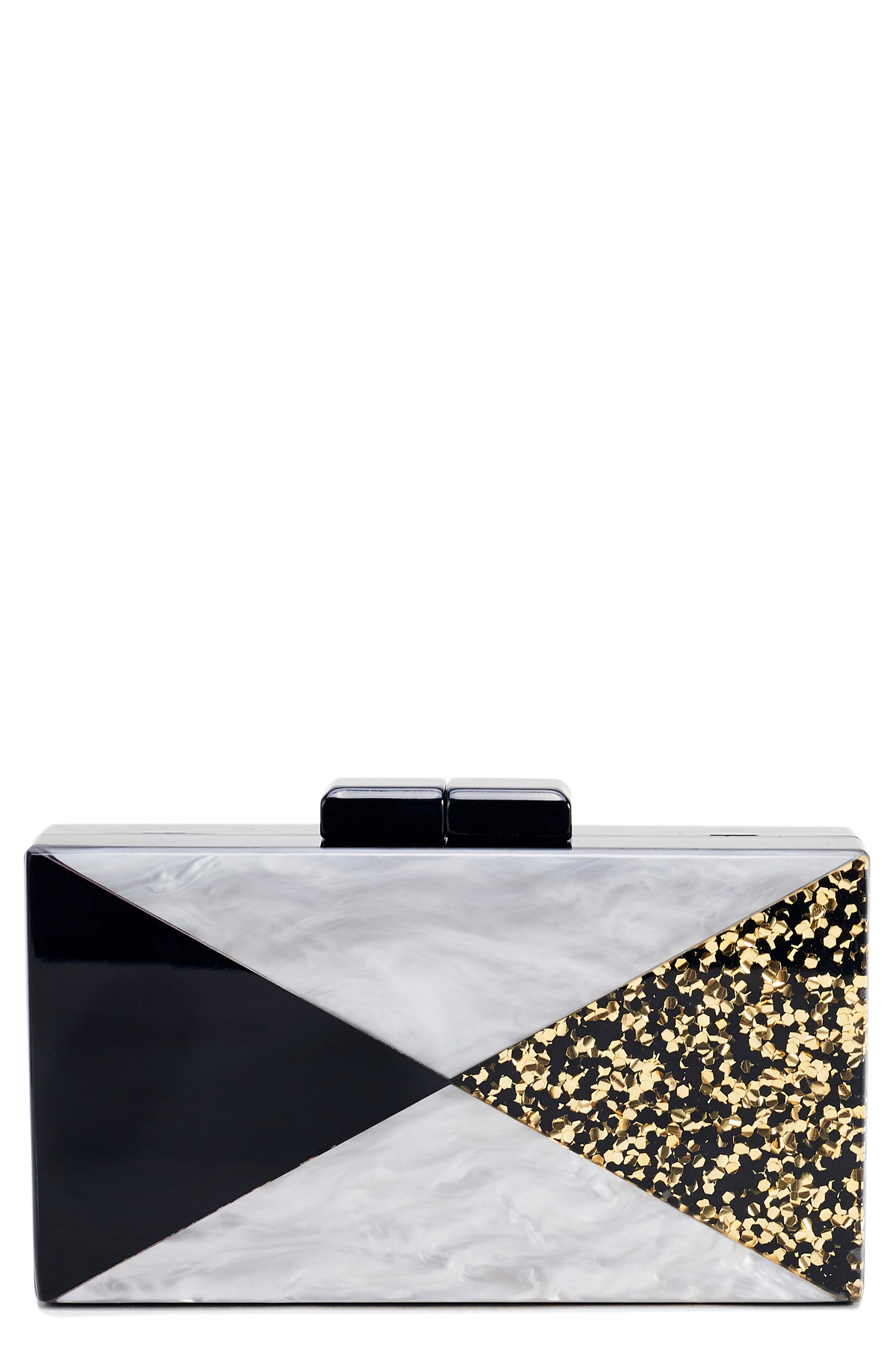 Like Dreams Glitter & Faux Marble Box Clutch, Main, color, 