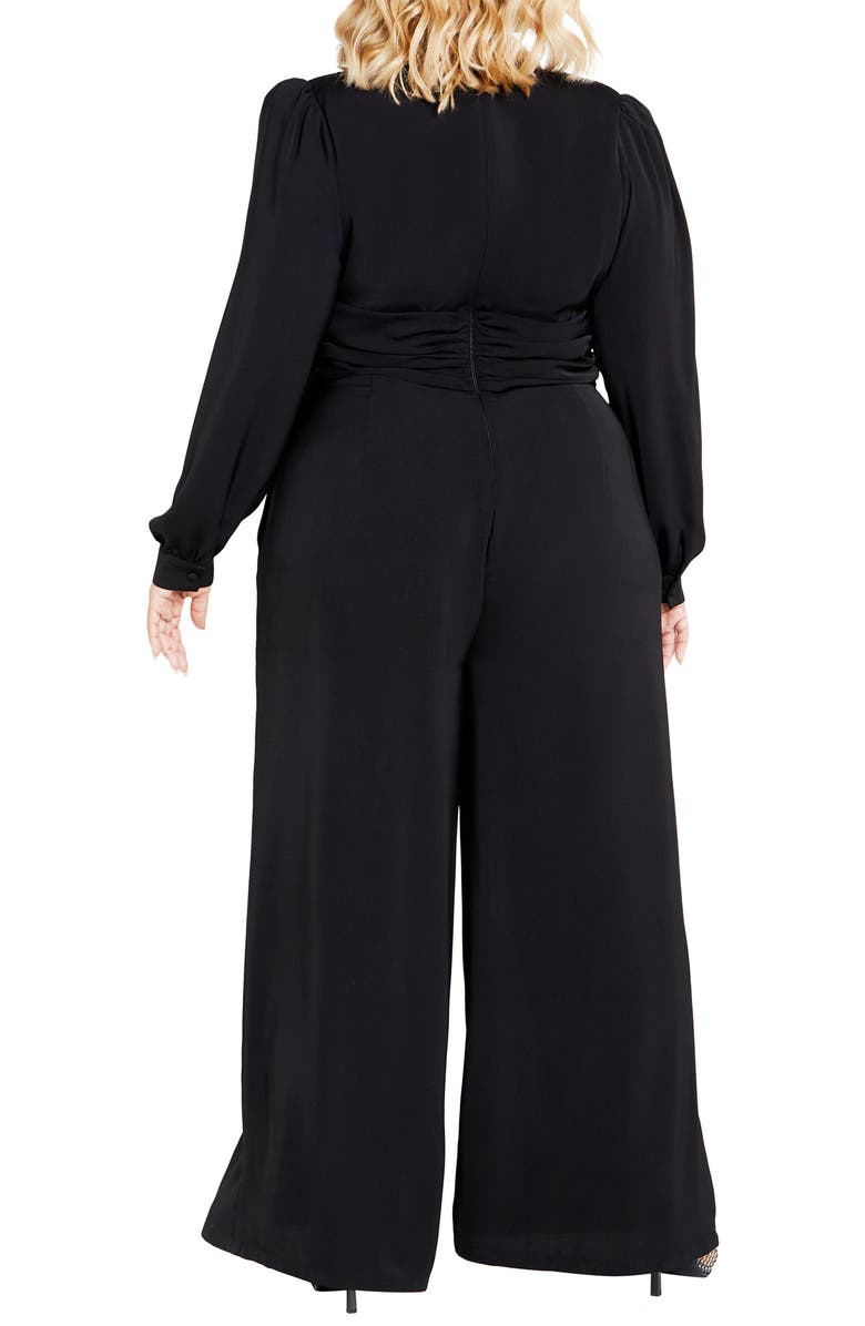 City Chic Blakely Twist Waist Long Sleeve Wide Leg Jumpsuit, Alternate, color,