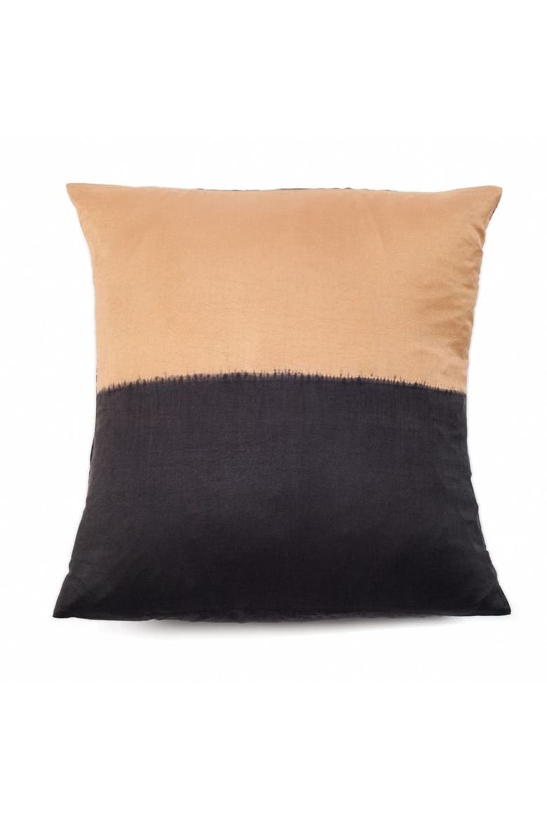 Kala Black and Gold Color Block Mulberry Silk Pillow - Cover Only, Main, color, Black/Gold
