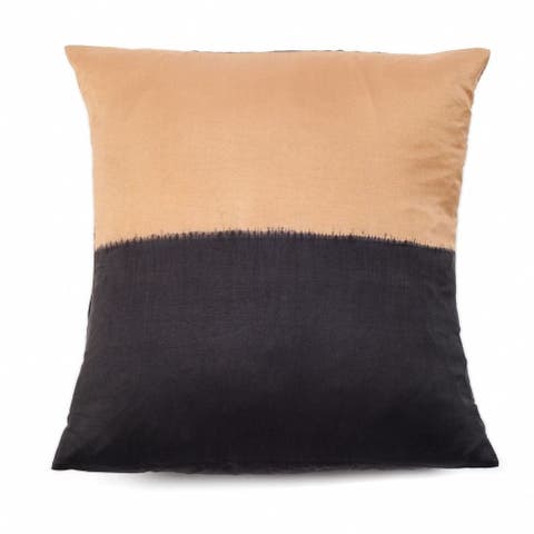 Kala Black and Gold Color Block Mulberry Silk Pillow - Cover Only