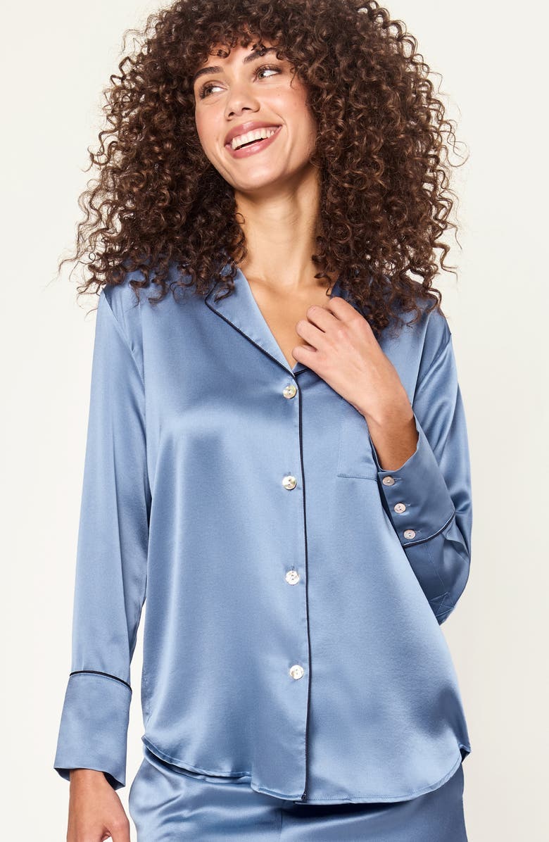 Petite Plume Mulberry Silk Pajamas, Alternate, color, Blue