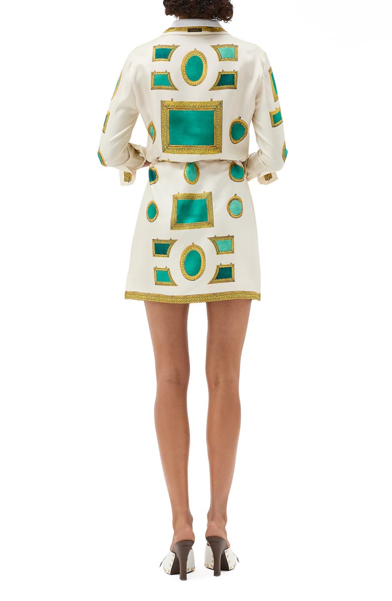 Versace Print Long Sleeve Silk Twill Shirtdress, Alternate, color, Ivory Emerald