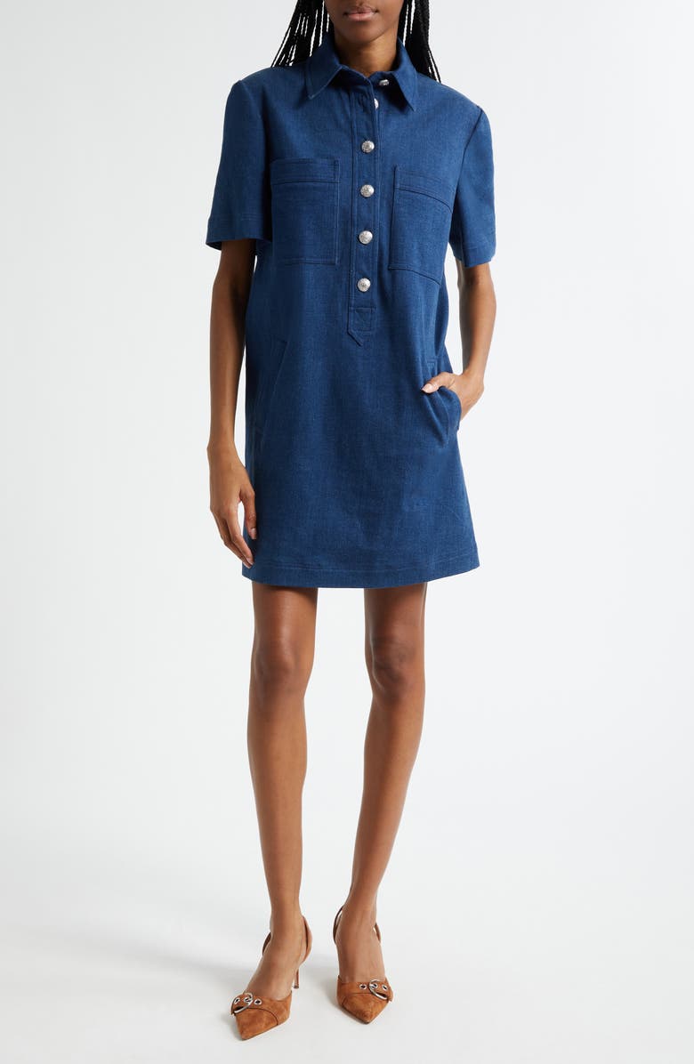 Veronica Beard Koulis Short Sleeve Denim Shirtdress, Main, color, Moody Blue