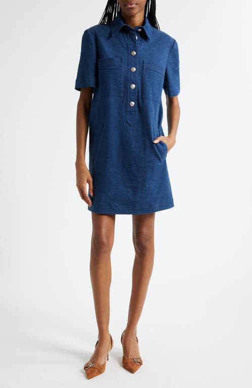 Veronica Beard Koulis Short Sleeve Denim Shirtdress In Blue