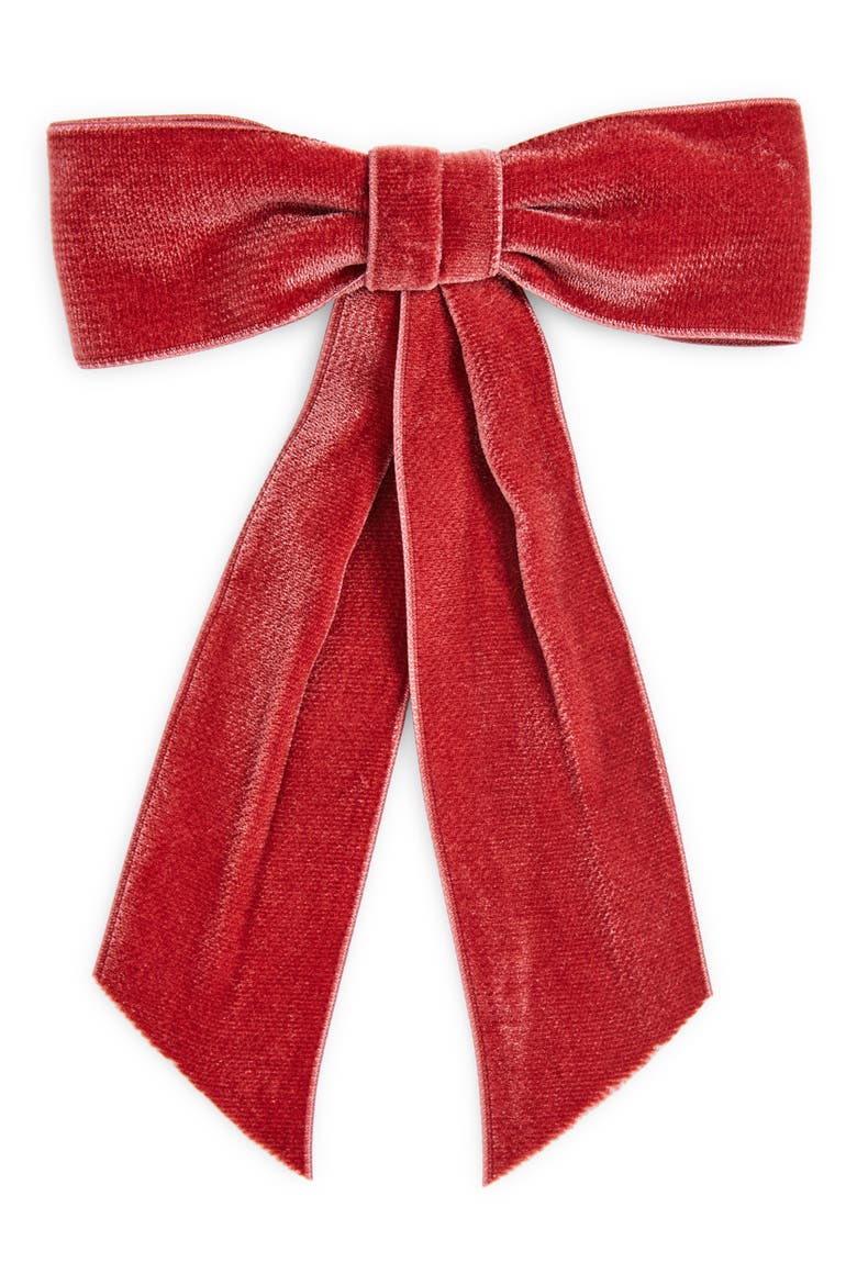 Wide Velvet Bow Barrette, Main, color, ANTIQUE ROSE