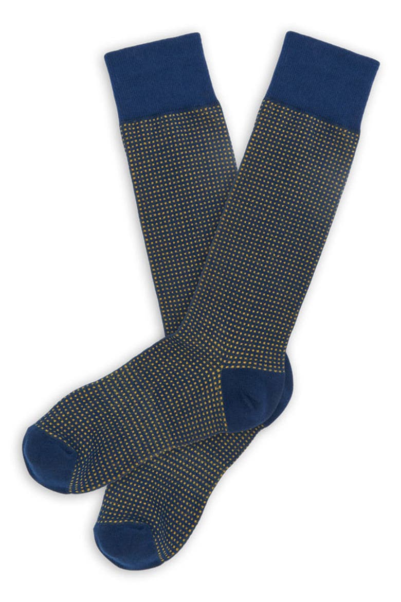 Birdseye Mid-Calf Premium Novelty Dress Socks, Alternate, color, NAVY / GOLD