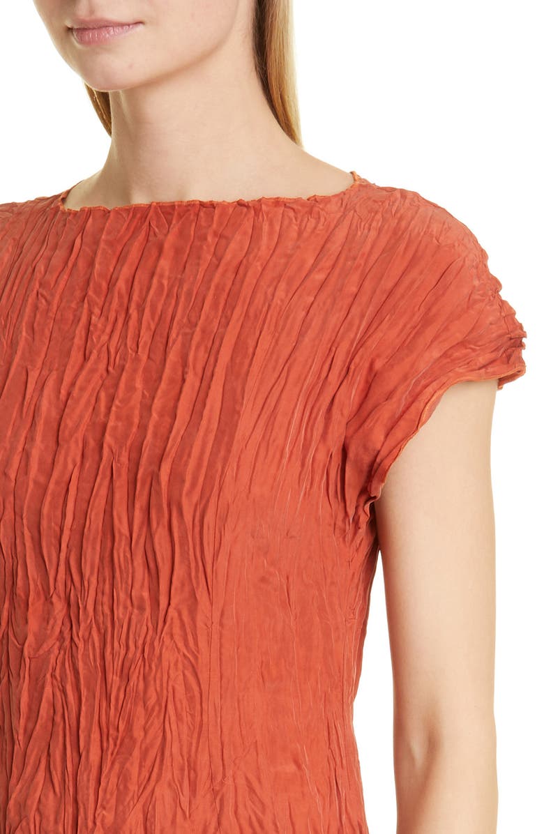 TOTEME Crinkled Cap Sleeve Habutai Silk Midi Dress, Alternate, color, Bloody Mary