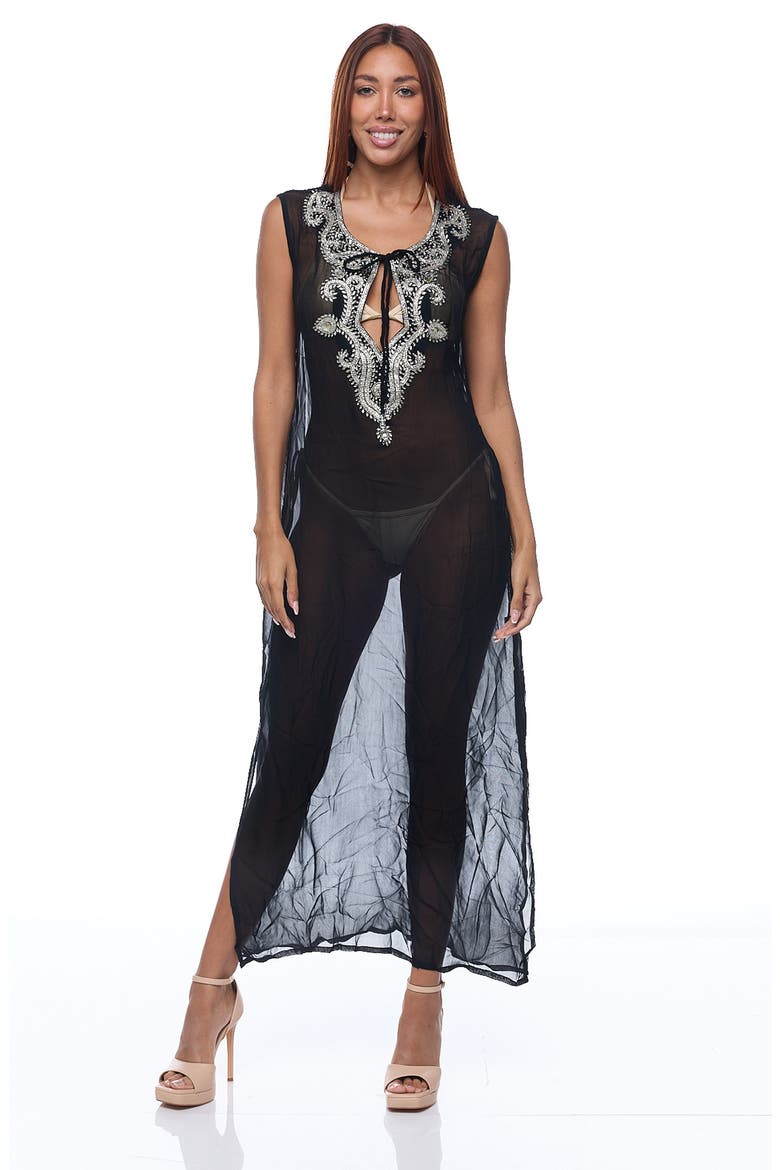 Embellished Sheer Cover-Up Dress, Alternate, color, BLACK