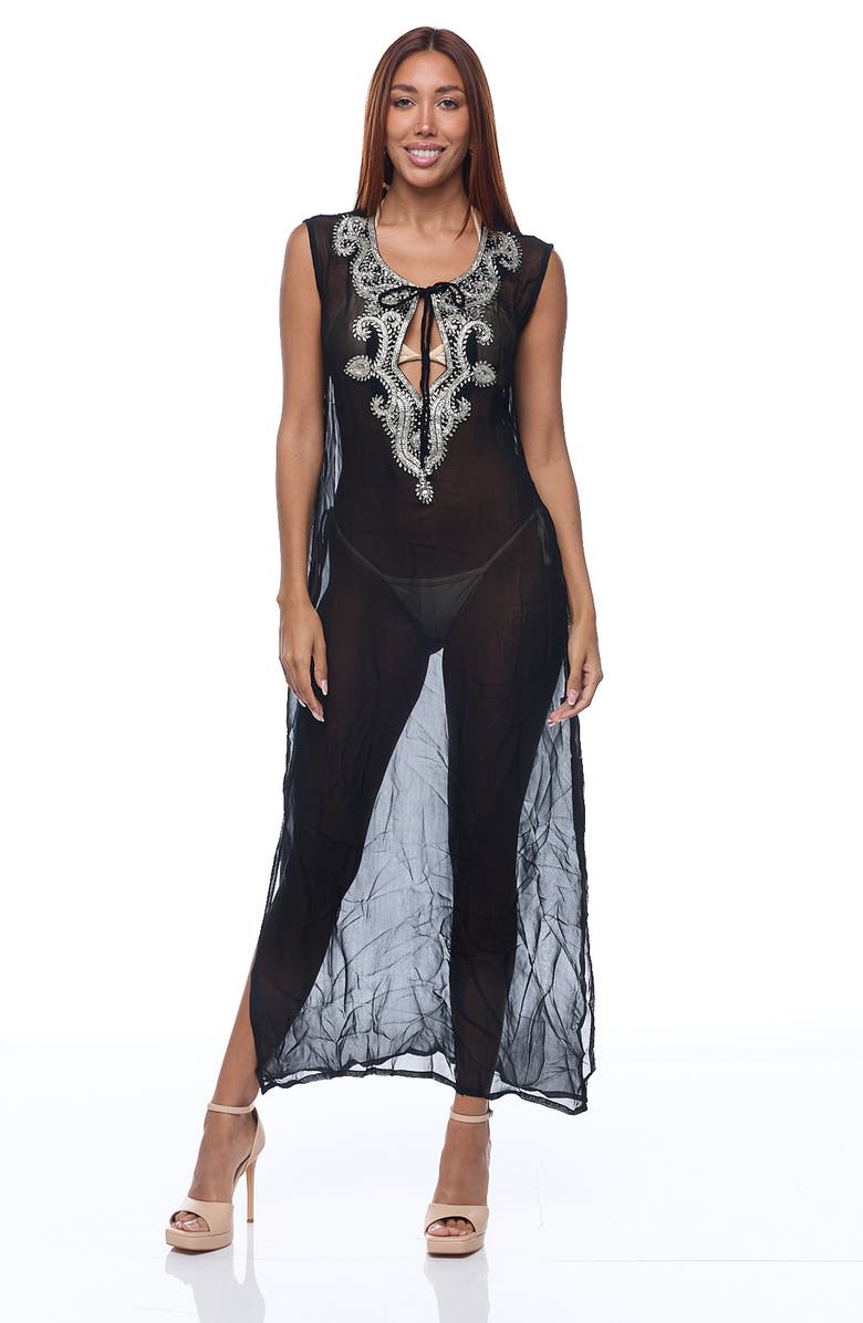 RANEES Embellished Sheer Cover-Up Dress, Alternate, color, Black