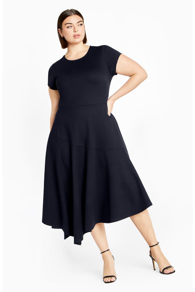 Sunny Asymmetric Hem Ponte Dress, Alternate, color, NAVY