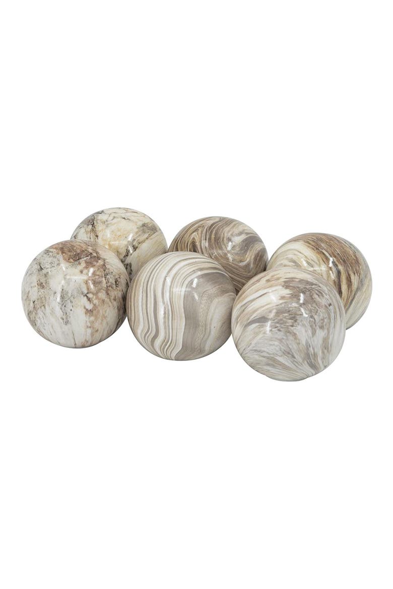 Set of 6 Marble Ceramic Ball Accents, Main, color, GRAY