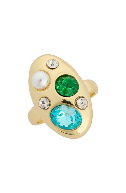 Crystal & Faux Pearl Oval Bubble Ring