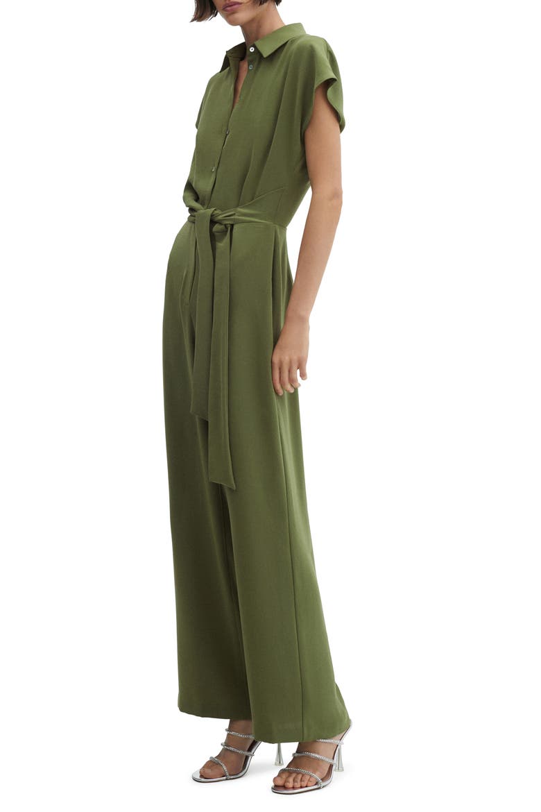 Tie Waist Wide Leg Jumpsuit, Main, color, GREEN