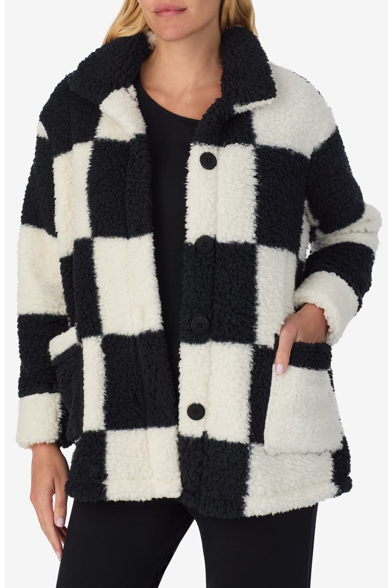 Checkered Faux Shearling Jacket, Main, color, BLACK CHECK