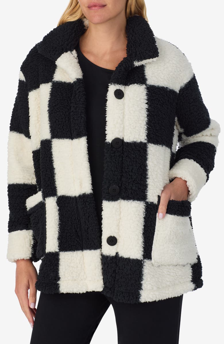 Sanctuary Checkered Faux Shearling Jacket, Main, color, Black Check