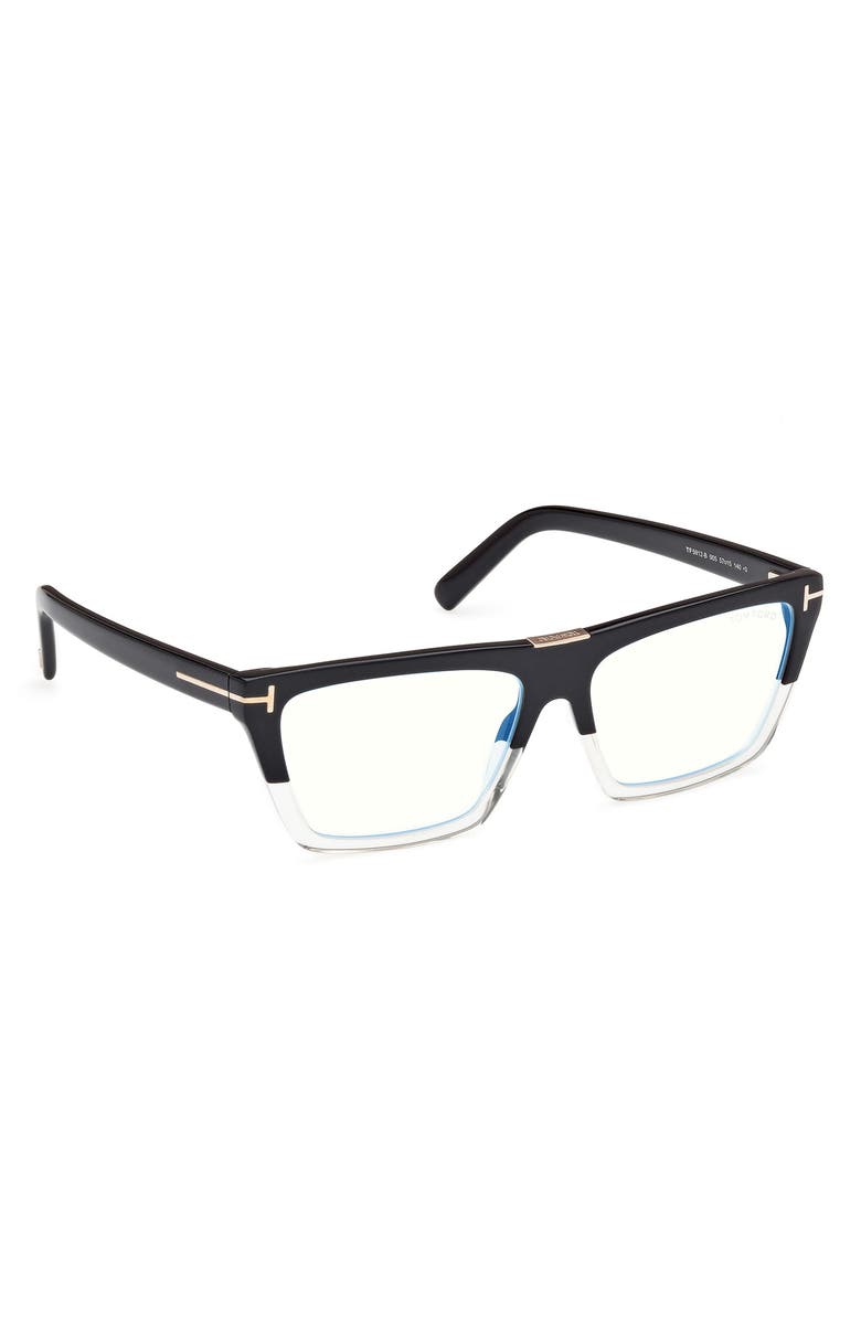 TOM FORD 57mm Square Blue Light Blocking Glasses, Alternate, color, Color Block Black / Crystal