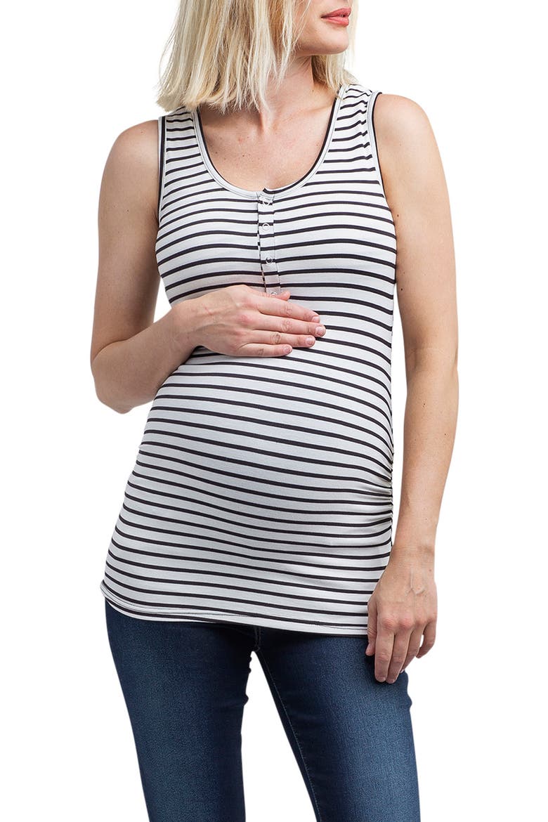 Henley Maternity Tank Top, Main, color, BLACK/ WHITE EVEN STRIPE