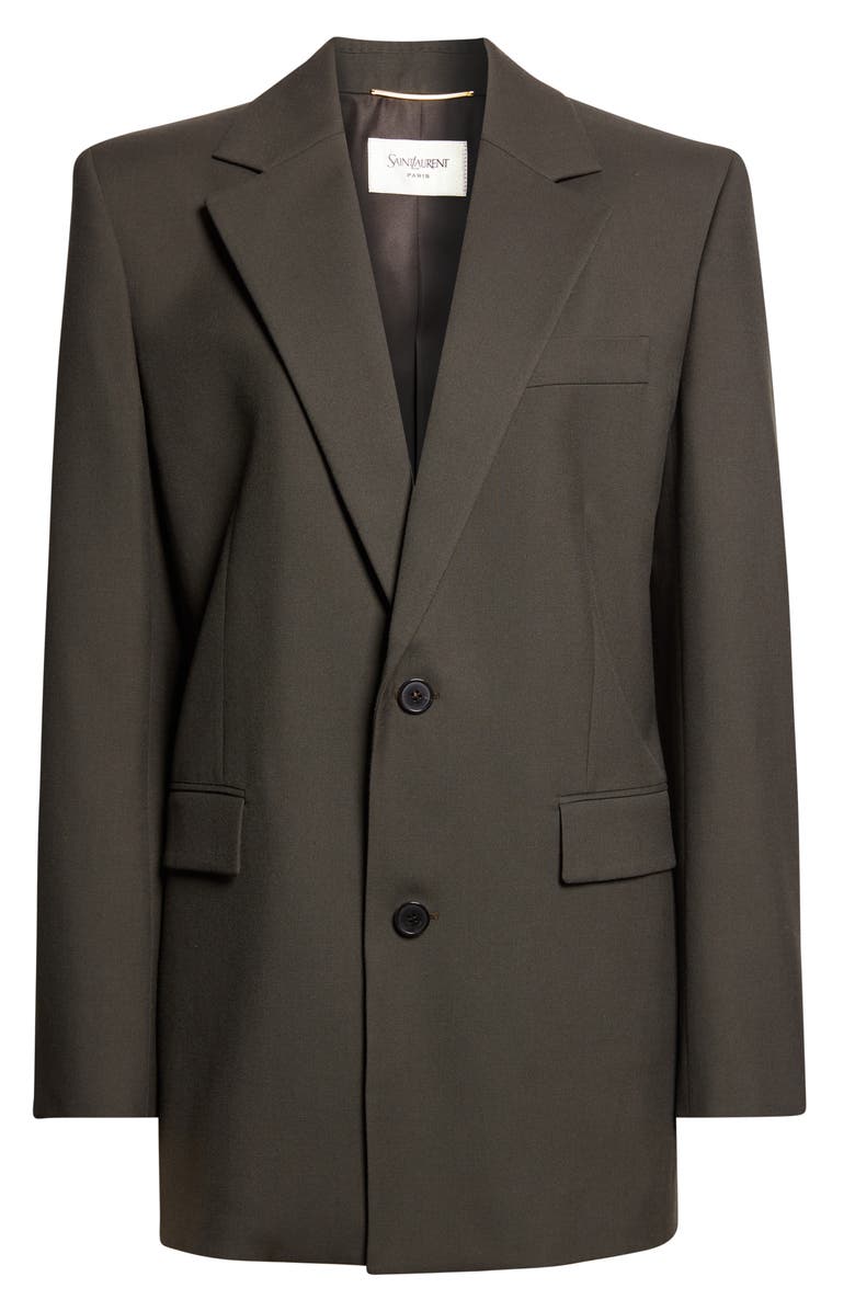 Saint Laurent Single Breasted Wool Jacket, Main, color, Khaki