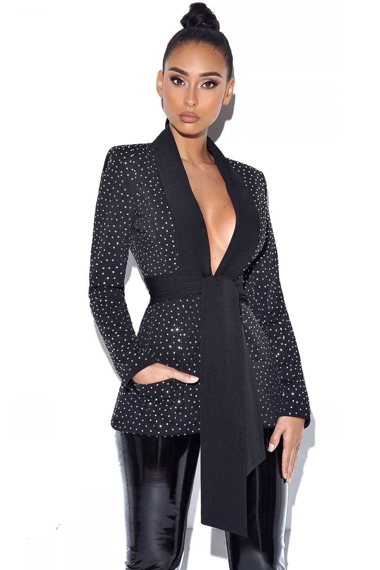 Visionary Crystal Embellished Blazer Jacket, Main, color, Black