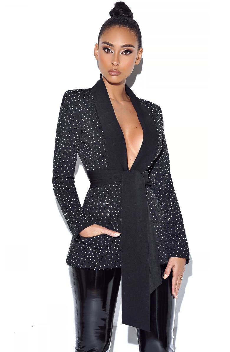 Miss Circle Visionary Crystal Embellished Blazer Jacket, Main, color, Black