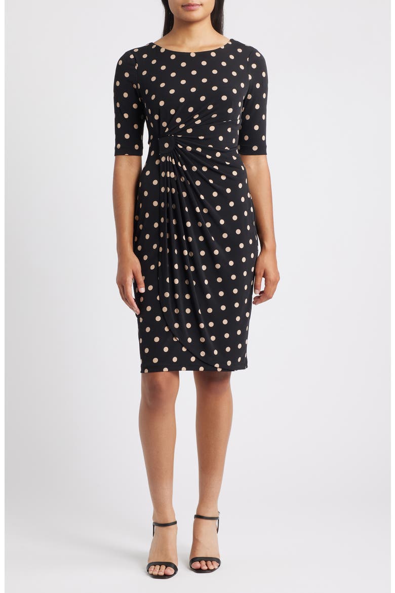 Polka Dot Faux Wrap Dress, Main, color, BLACK/ CAMEL