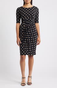 Connected Apparel Polka Dot Faux Wrap Dress