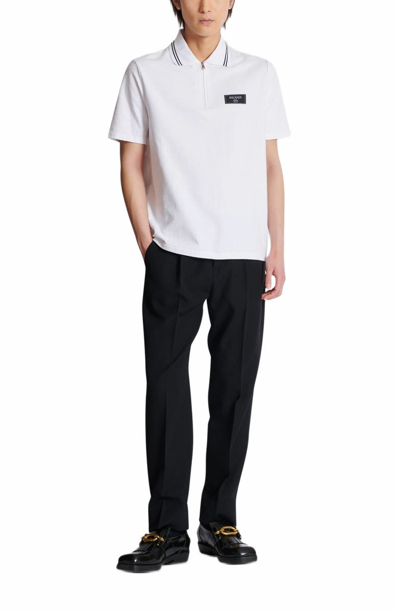 Balmain Monogrammed Polo Shirt With Balmain Couture Label, Alternate, color, White